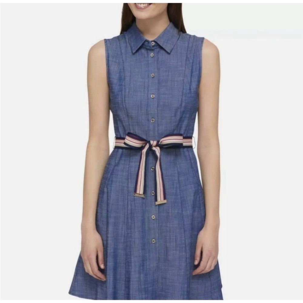 Tommy Hilfiger Denim Blue Sleeveless Dress with Belt